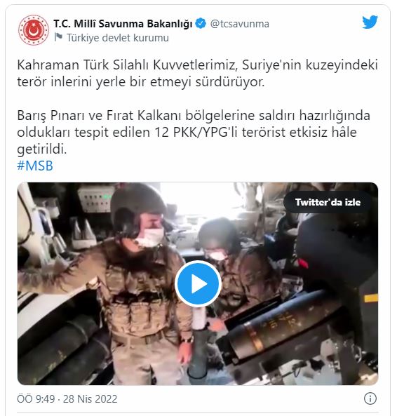 MSB: 12 PKK/YPG'li terörist etkisiz hâle getirildi